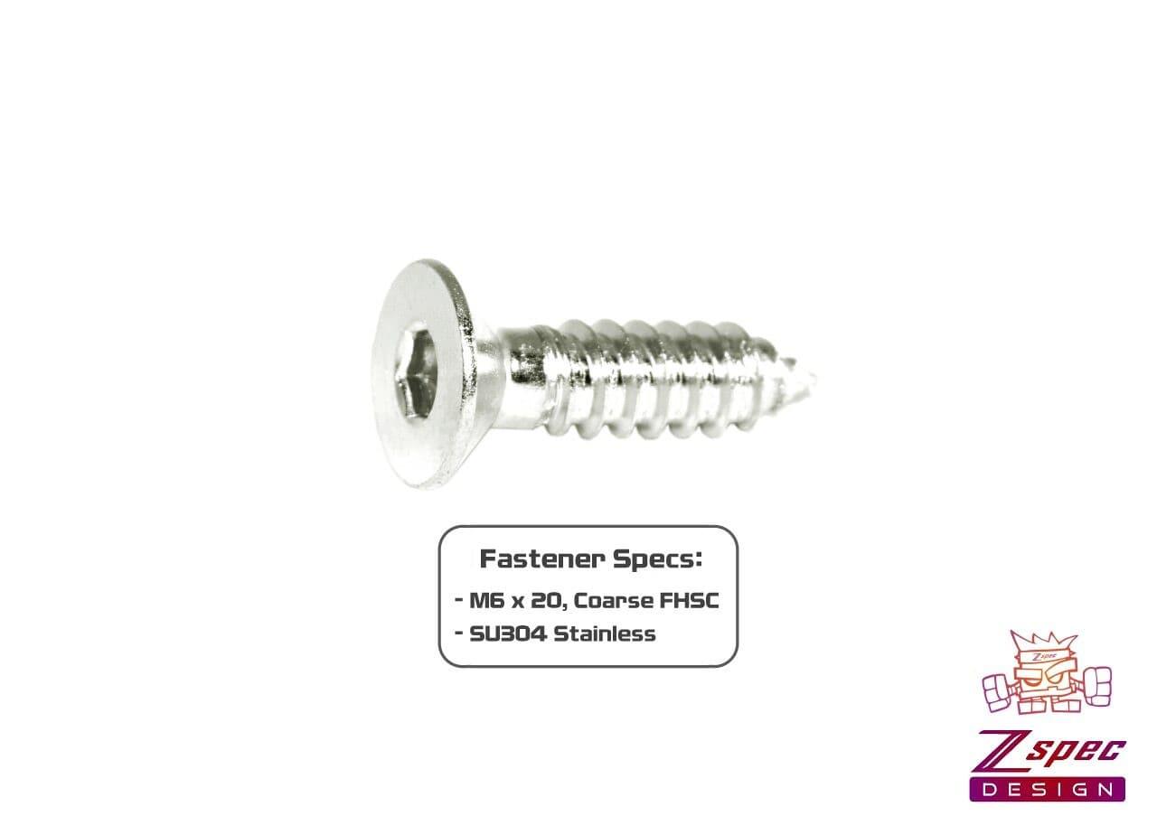 ZSPEC M6x20mm Coarse Flat-Head FHSC Fasteners, Stainless, 10-Pack - ZSPEC Design LLC - Hardware Fasteners - 10-pack, Dress Up Bolt, FHSC, m6, Stainless - zspecdesign.com