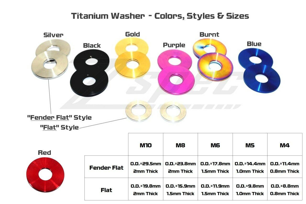 ZSPEC M10 Metric Flat Washers, Titanium GR5 Grade-5 Dress Up Bolts Fasteners Washers Red Blue Purple Gold Burned Black