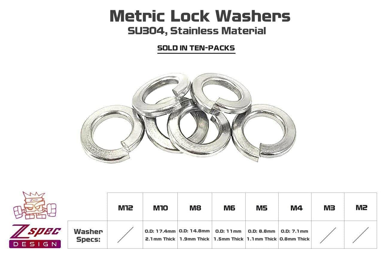 ZSPEC M8 Lock Washers, SUS304 Stainless, 10-Pack - ZSPEC Design LLC - Hardware Fasteners - 10-pack, lock, m8, stainless, Washer - zspecdesign.com