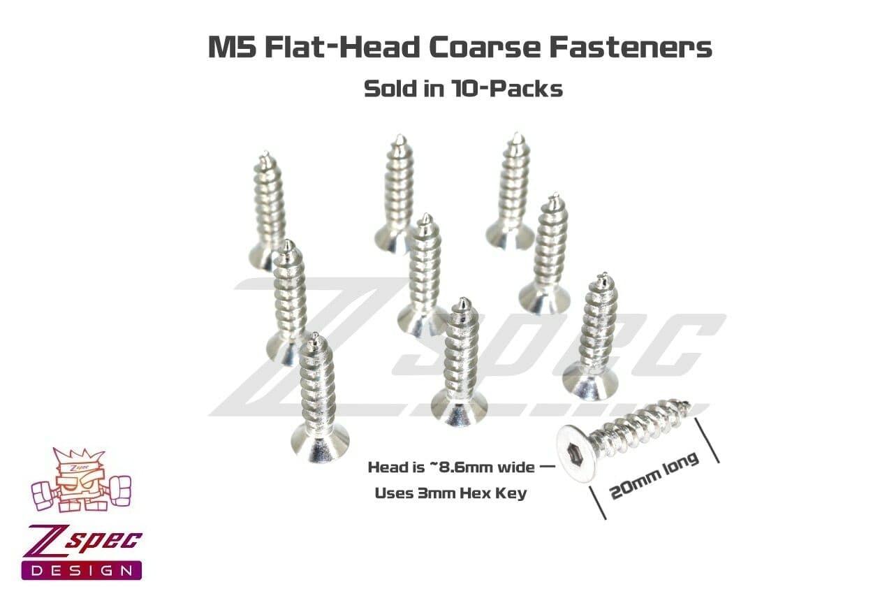 ZSPEC M5x20mm Coarse Flat-Head FHSC Fasteners, Stainless, 10-Pack - ZSPEC Design LLC - Hardware Fasteners - 10-pack, Dress Up Bolt, Fastener Kit, FHSC, m5, stainless - zspecdesign.com