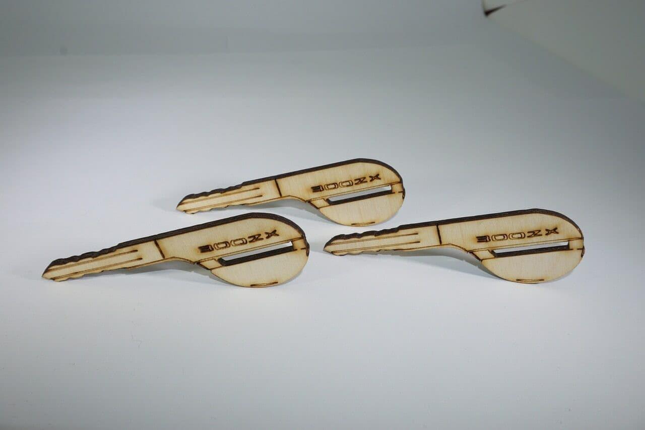 ZSPEC Laser-Engraved Birch Key Ornaments, Set of 4, Style: Nissan 300zx Z32, ~5-inch Wide - ZSPEC Design LLC - Holiday Ornaments - 300zx, holiday, lifestyle, nissan, ornament, z32 - zspecdesign.com