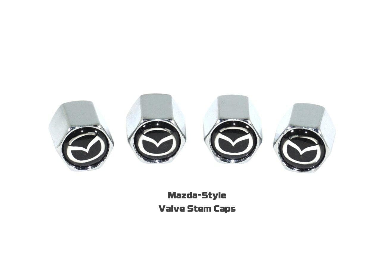 Chrome Valve Stem Tire Caps, Style: MAZDA on Black Background - ZSPEC Design LLC - Hardware Fasteners - cap, CX, mazda, tire - zspecdesign.com