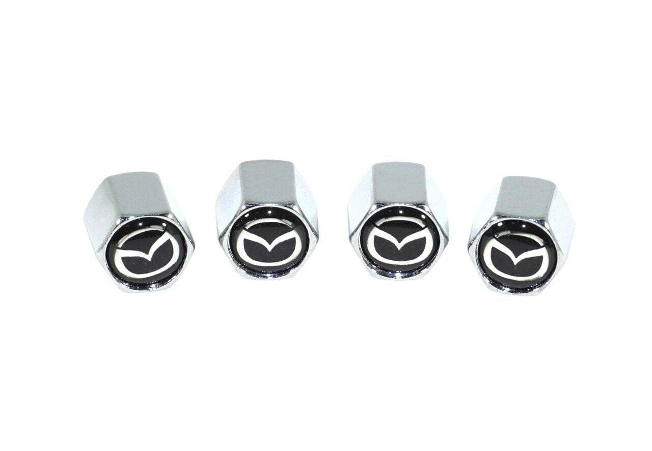 Chrome Valve Stem Tire Caps, Style: MAZDA on Black Background - ZSPEC Design LLC - Hardware Fasteners - cap, CX, mazda, tire - zspecdesign.com