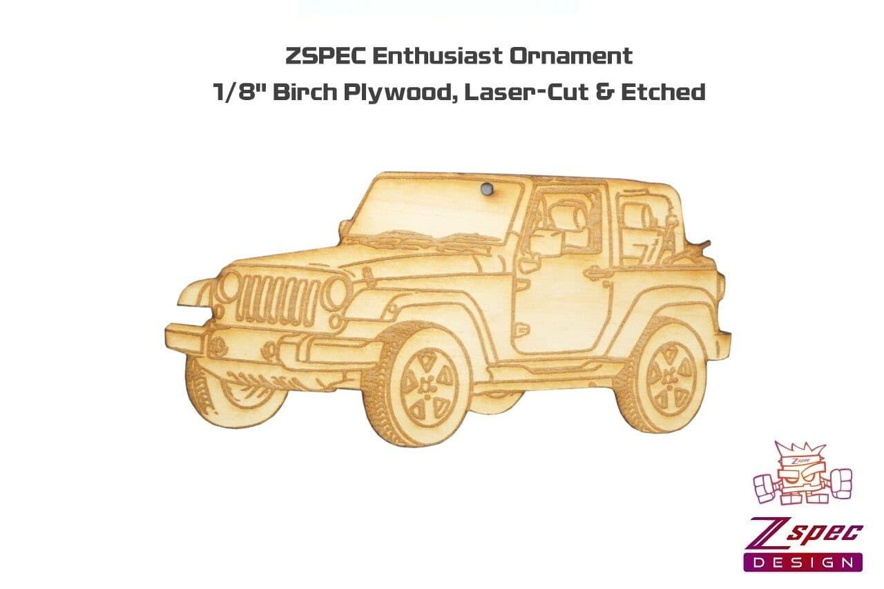 ZSPEC Laser-Engraved Wood Ornament, Style: Jeep Wrangler, ~5" - ZSPEC Design LLC - Holiday Ornaments - holiday, jeep, ornament, wrangler - zspecdesign.com