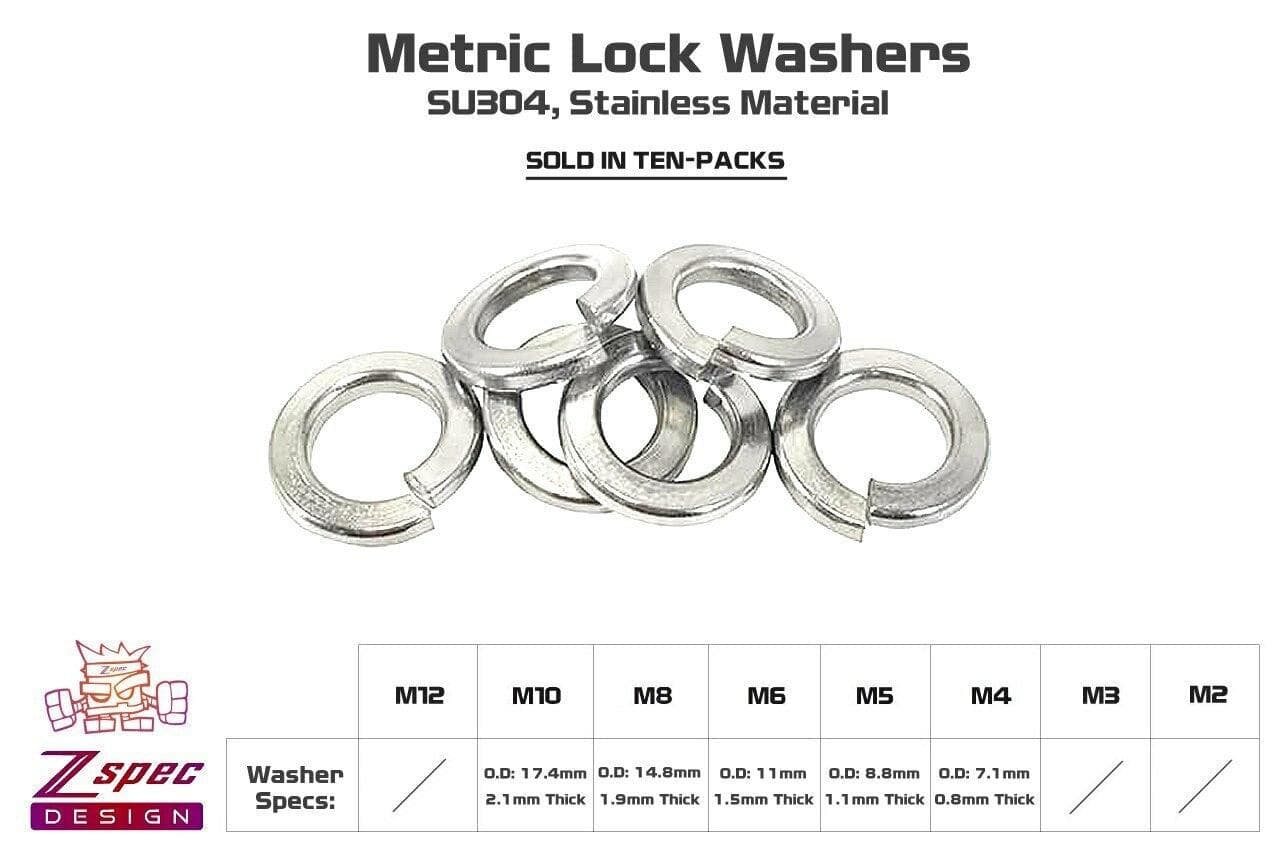 ZSPEC M10 Lock Washers, SUS304 Stainless, 10-Pack - ZSPEC Design LLC - Hardware Fasteners - 10-pack, m10, Stainless, washer - zspecdesign.com