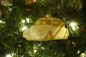 Laser-Engraved Birch Ornament, style: VW Classic Beetle/Bug, ~5-inch Wide Holiday Garage Art Man Cave Birthday Present Man Woman Wood Birch