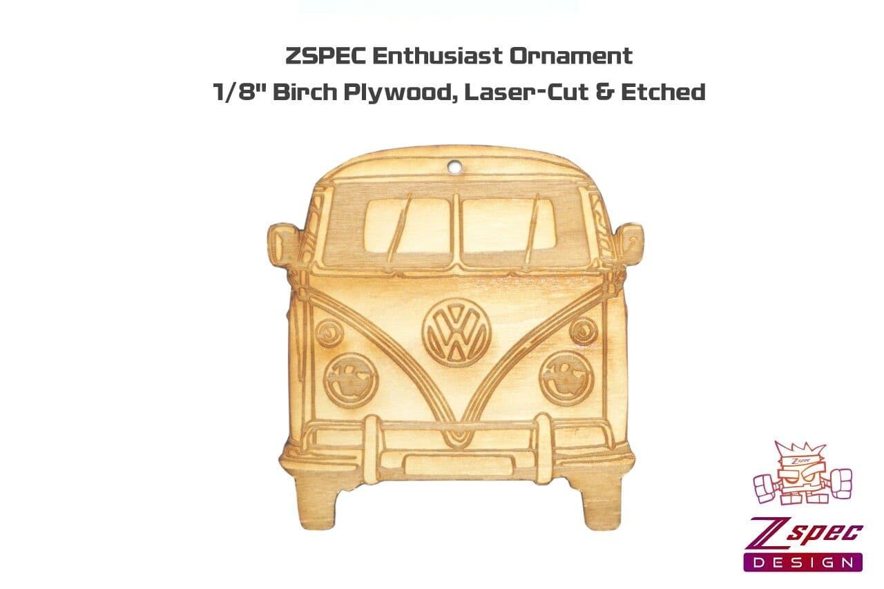 Laser-Engraved Birch Ornament, style: VW Vintage Bus, ~5-inch Wide Holiday Garage Art Man Cave Birthday Present Man Woman Wood Birch