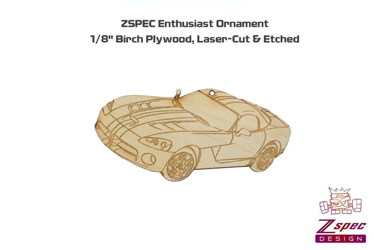 Laser-Engraved Ornament, style: Dodge Viper, Birch, ~5-inch Wide Holiday Man Cave Garage Art Men Man Woman Car Nut Enthusiast