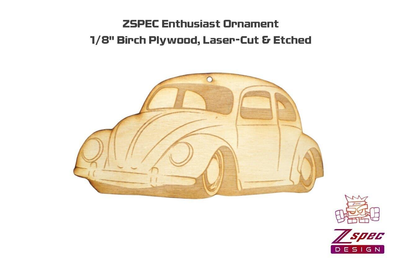 Laser-Engraved Birch Ornament, style: VW Classic Beetle/Bug, ~5-inch Wide Holiday Garage Art Man Cave Birthday Present Man Woman Wood Birch