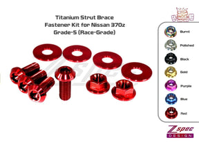 ZSPEC Titanium Strut Brace Fasteners for Nissan 370z, M10-1.25 Hardware GR5 Grade-5 Dress Up Bolts Fasteners Washers Red Blue Purple Gold Burned Black