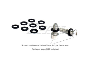 Silicone M5 Flat Washers - fit SHSC or Button-Head Bolts, 10-Pack Flares, Over Fender, Body Element, Wings, Arches - Titanium / Billet / Stainless - Black, Burned, Gold, Purple, Silver Raw, Polished - Dress Up Bolts Hardware Washers Finish Rocket Bunny Pandem Aimgain twinz carbon signal M5 M6 M8 Wicker Bill