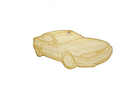 Laser-Engraved Birch Ornament, style: Ford Mustang (SN95) Enthusiasts, ~5-inch Wide Holiday Garage Art Man Cave Birthday Present Man Woman Wood Birch