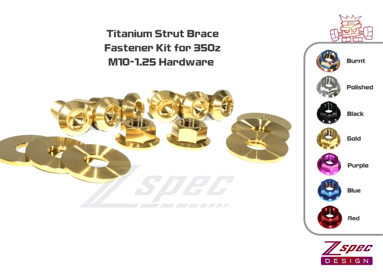 ZSPEC Titanium Strut Brace Fastener Kit for Nissan 350z, M10-1.25 Hardware Titanium GR5 Grade-5 Dress Up Bolts Fasteners Washers Red Blue Purple Gold Burned Black