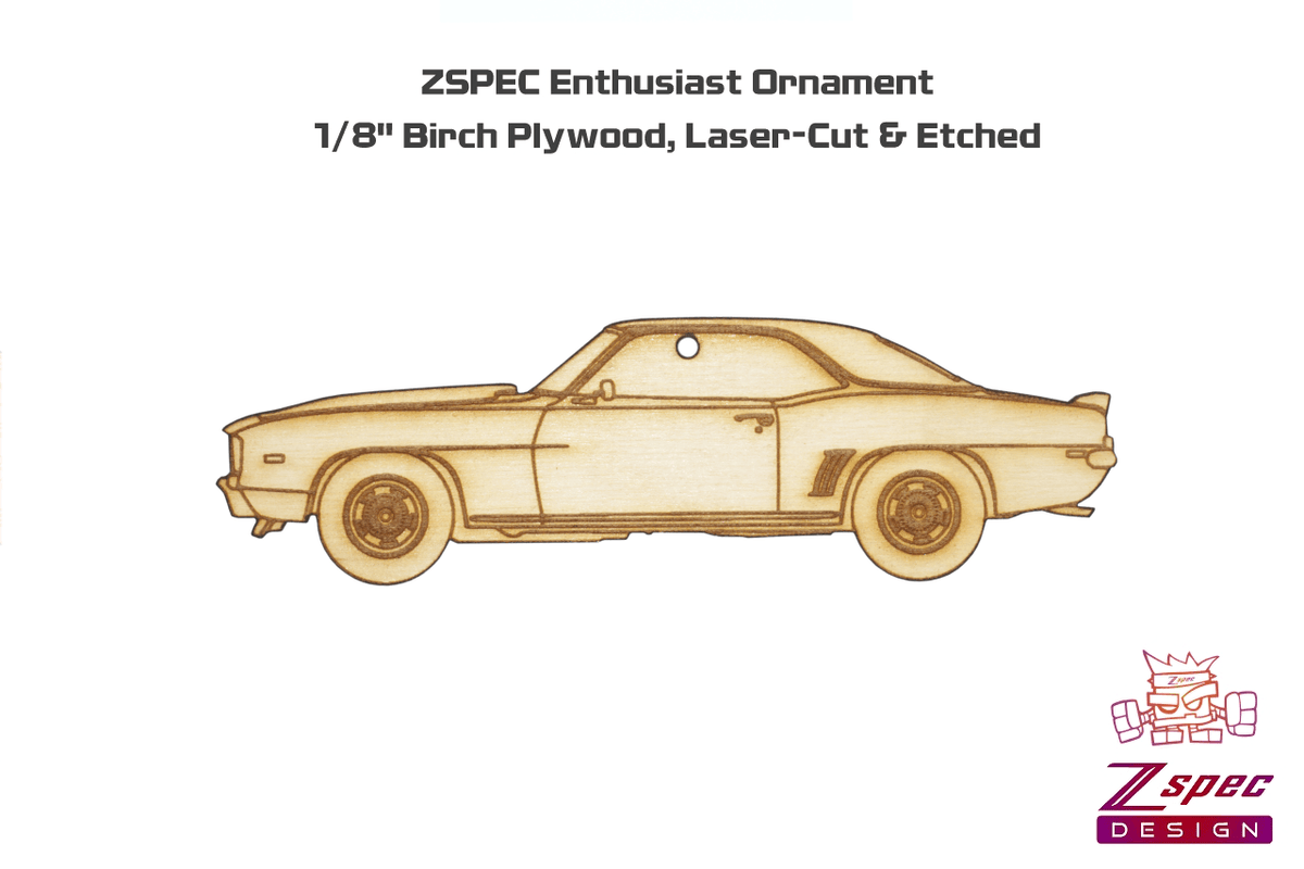 ZSPEC Laser-Engraved Wood Ornament, style: Classic Camaro Enthusiasts, Birch, ~5-inches Wide Gift, Christmas, Collector, Enthusiast, Mirror, Tool Box, Car Domestic Holiday Muscle American