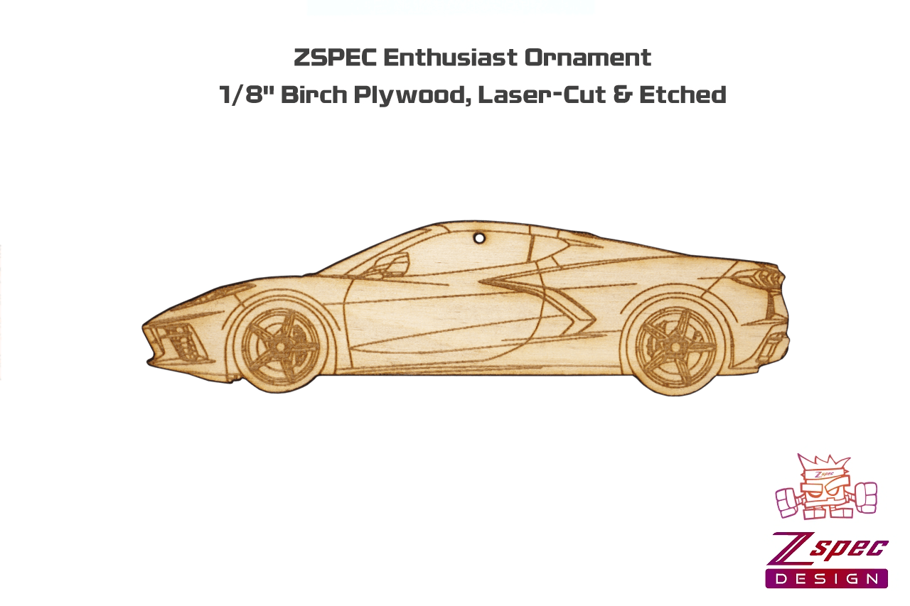 Laser-Engraved Wood Ornament, style: Corvette C8, Birch Gift Holiday Man Cave Garage Art Men Man Woman Car Nut Enthusiast