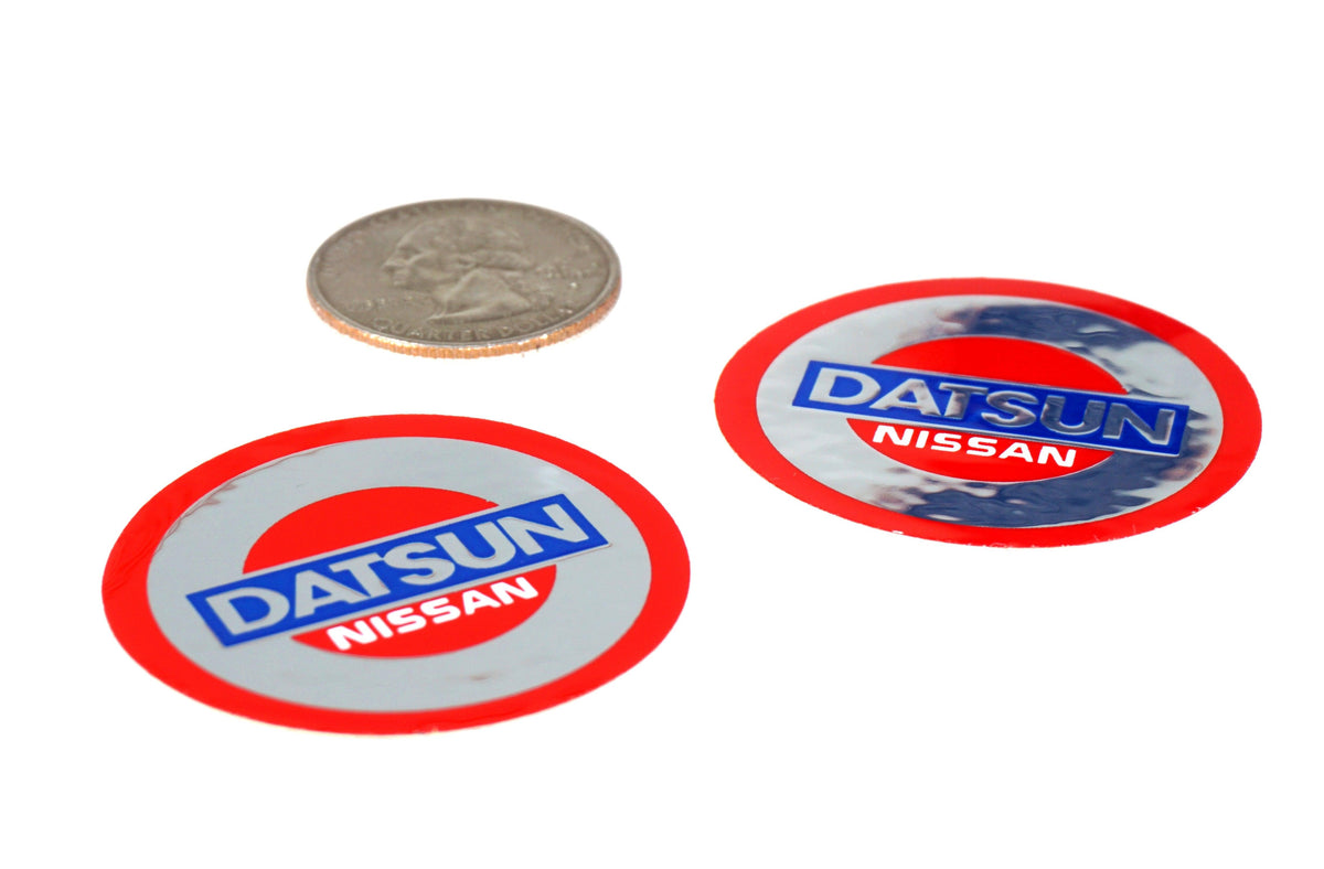 Vintage style decals, Chrome-Vinyl, style: Datsun (Two Stickers) Garage Art Man-Cave Collectible Gift Holiday