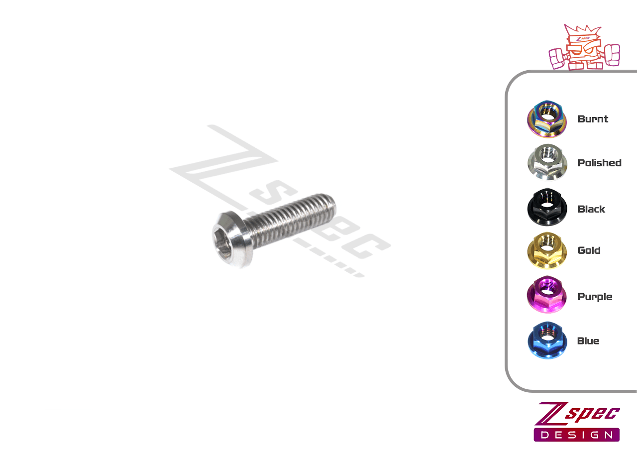 ZSPEC M6-1.0x20mm Dress Up Bolt® Fastener, Angled Head, Titanium Grade-5, Per Each - ZSPEC Design LLC - Hardware Fasteners - angled head, Dress Up Bolt, m6, per each, titanium - zspecdesign.com