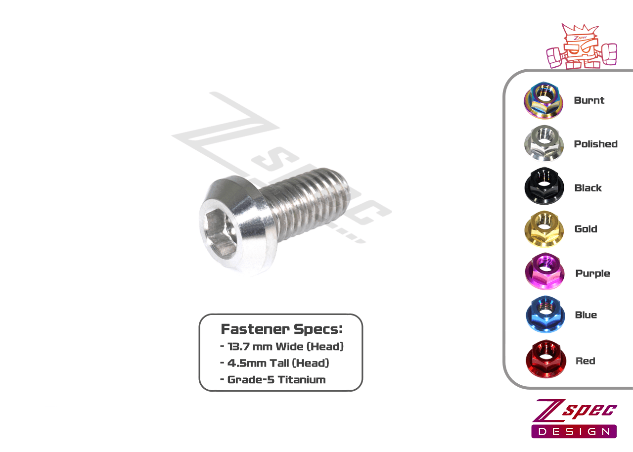 ZSPEC M8-1.25x16mm Dress Up Bolts® Fastener, Angled Head, Titanium Grade-5, Per Each - ZSPEC Design LLC - Hardware Fasteners - angled head, Fastener Kit, m8, per each, titanium - zspecdesign.com