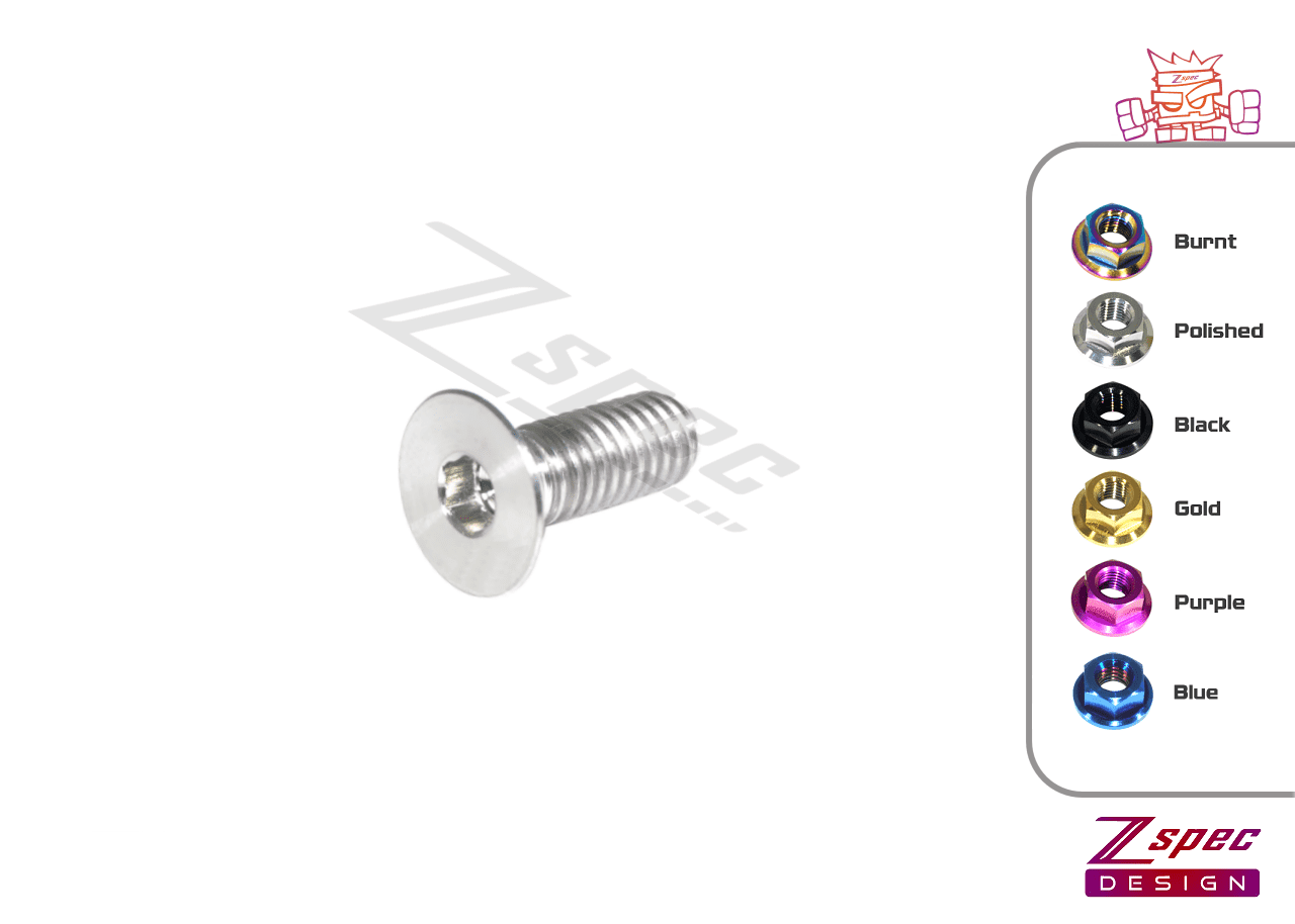 ZSPEC M6-1.0x16mm Flat-Head FHSC Fastener/Bolt, Titanium Grade-5, Per Each - ZSPEC Design LLC - Hardware Fasteners - Dress Up Bolt, fhsc, m6, per each, titanium - zspecdesign.com