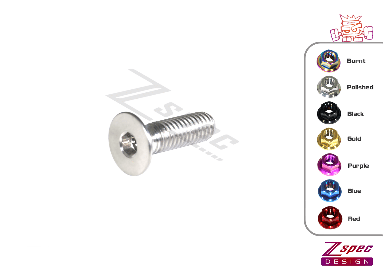 ZSPEC M6-1.0x20mm Flat-Head FHSC Fastener/Bolt, Titanium Grade-5, Per Each - ZSPEC Design LLC - Hardware Fasteners - Dress Up Bolt, fhsc, m6, per each, titanium - zspecdesign.com