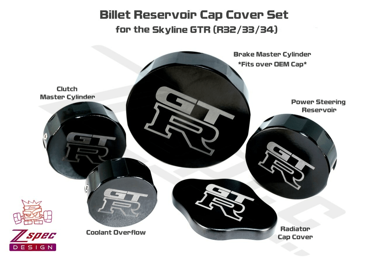 ZSPEC Billet Reservoir Cap Cover Set BMC/CMC/Cool./PS/Rad for Nissan R32-33-34 GTR - ZSPEC Design LLC - Hardware Fasteners - accessory, cap, gtr, nissan, r32, r33, r34, reservoir cap cover - zspecdesign.com