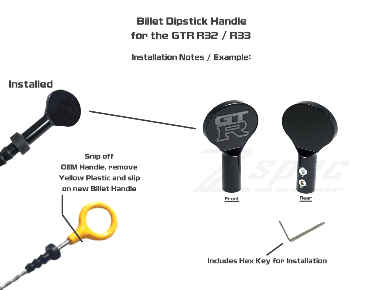 ZSPEC Dipstick Handle for Nissan GTR R32/R33 RB26, Billet, Black, w/ Hex Key - ZSPEC Design LLC - Hardware Fasteners - accessory, dipstick, gtr, handle, nissan, r32, r33 - zspecdesign.com