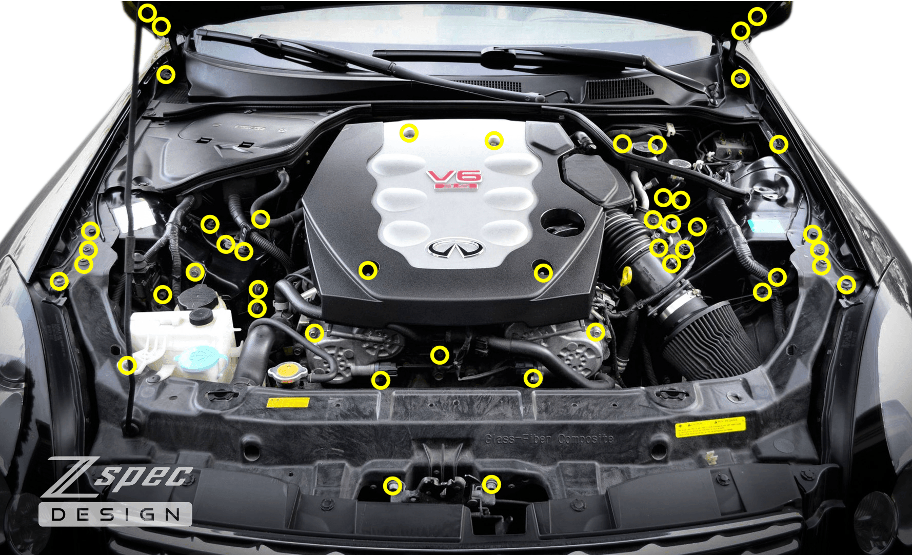 ZSPEC "Stage 3" Dress Up Bolts® Fastener Kit for '03-08 Infiniti G35 w/ Plenum Spacer  Keywords Engine Bay Upgrade Performance Merchandise Grade-5 GR5 Dress Up Bolts Hardware Design Car Auto JDM USDM