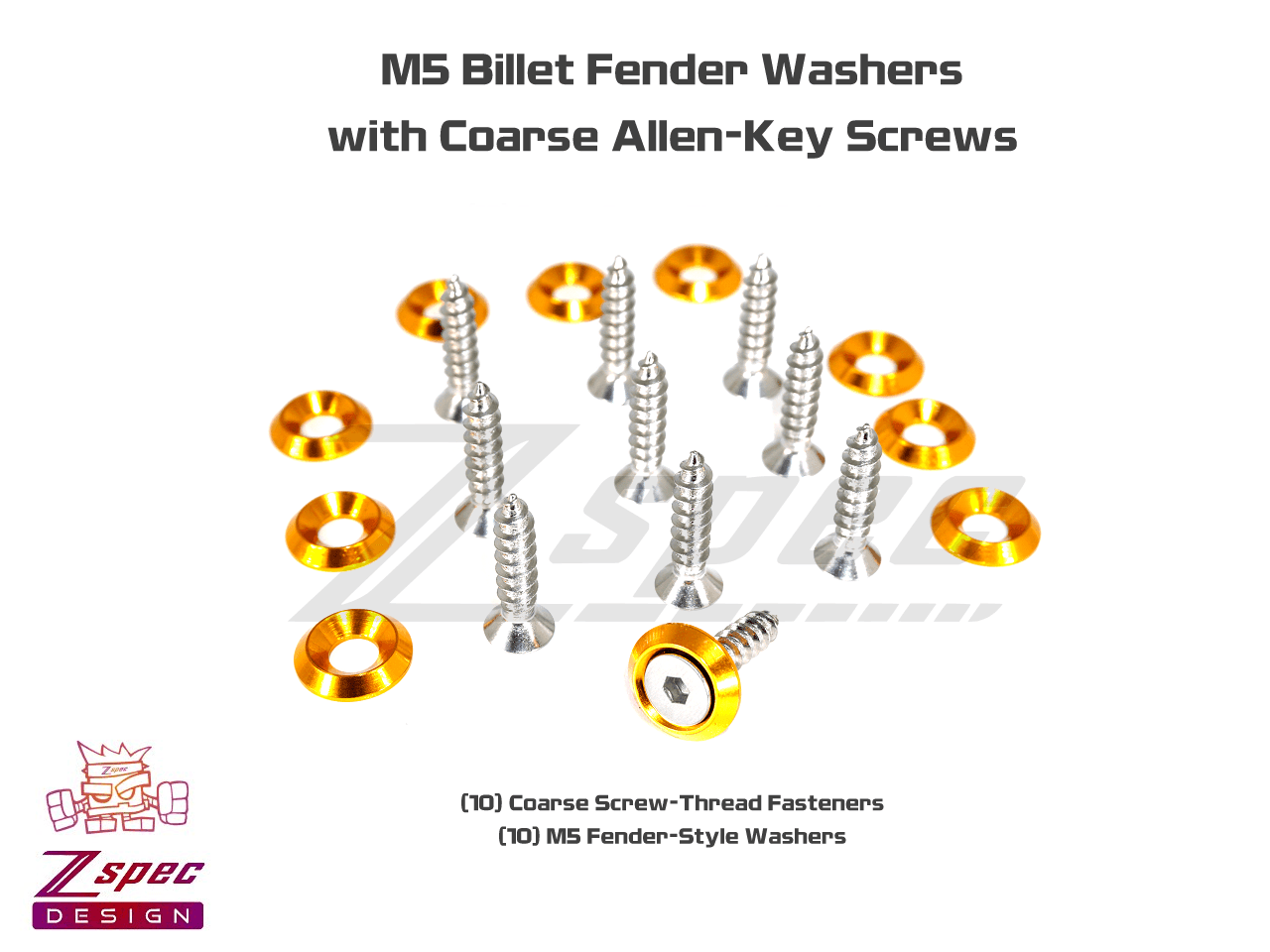 ZSPEC M5x20mm Coarse Fasteners w/Colored Washers, 10-Pack - ZSPEC Design LLC - Hardware Fasteners - 10-Pack, coarse, Fastener Kit, M5 - zspecdesign.com
