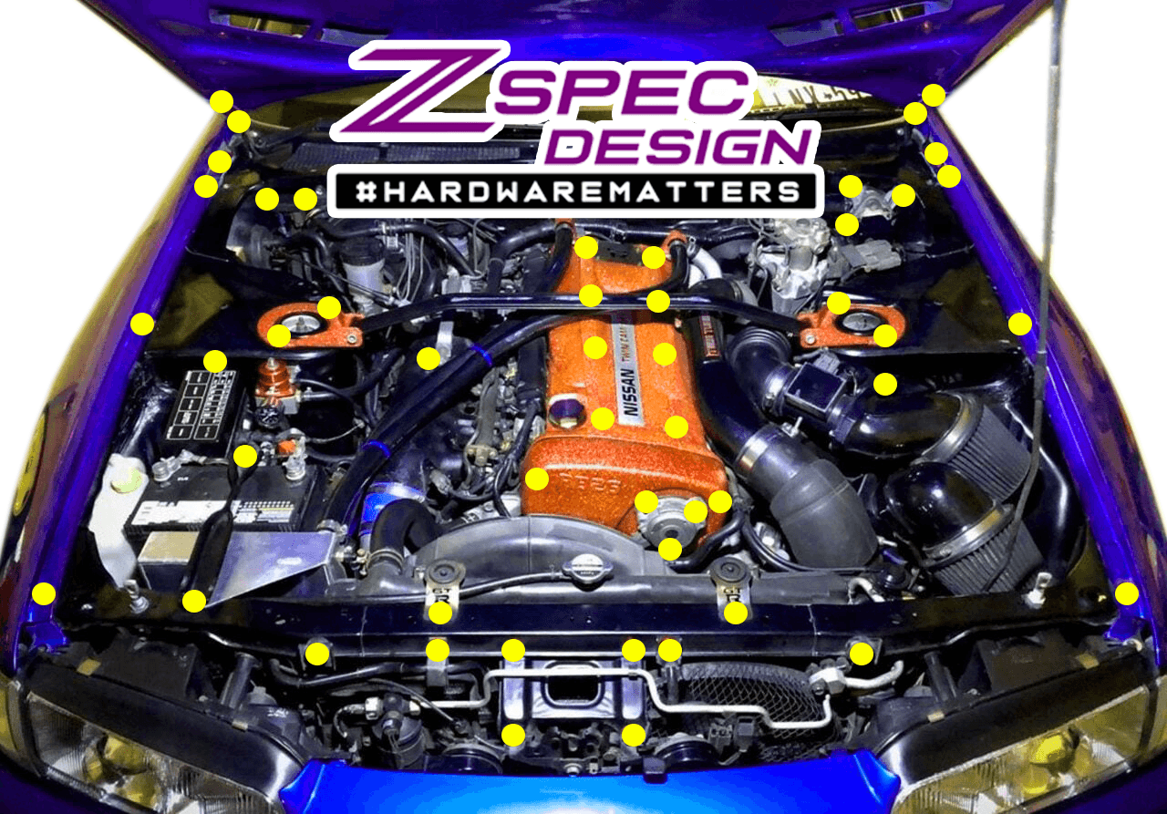 ZSPEC Stage 2 Dress Up Bolts™ Fastener Kit, Skyline GTR/GT-R R32-33-34 Titanium/Billet GR5 Grade-5 Dress Up Bolts Fasteners Washers Red Blue Purple Gold Burned Black