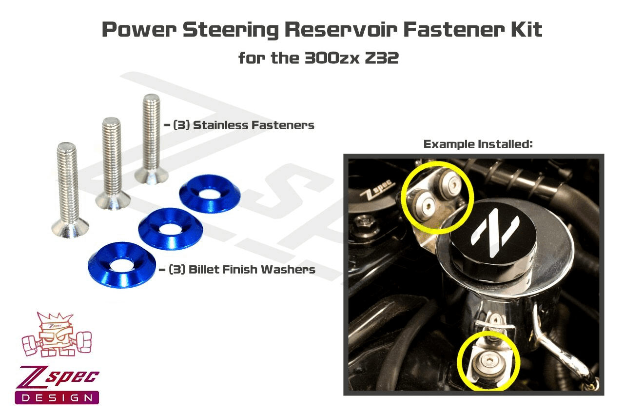 ZSPEC Power Steering Reservoir Fasteners for '90-96 Nissan 300zx Z32, Stainless & Billet - ZSPEC Design LLC - Hardware Fasteners - 300zx, Fastener Kit, nissan, reservoir, stainless, z32 - zspecdesign.com