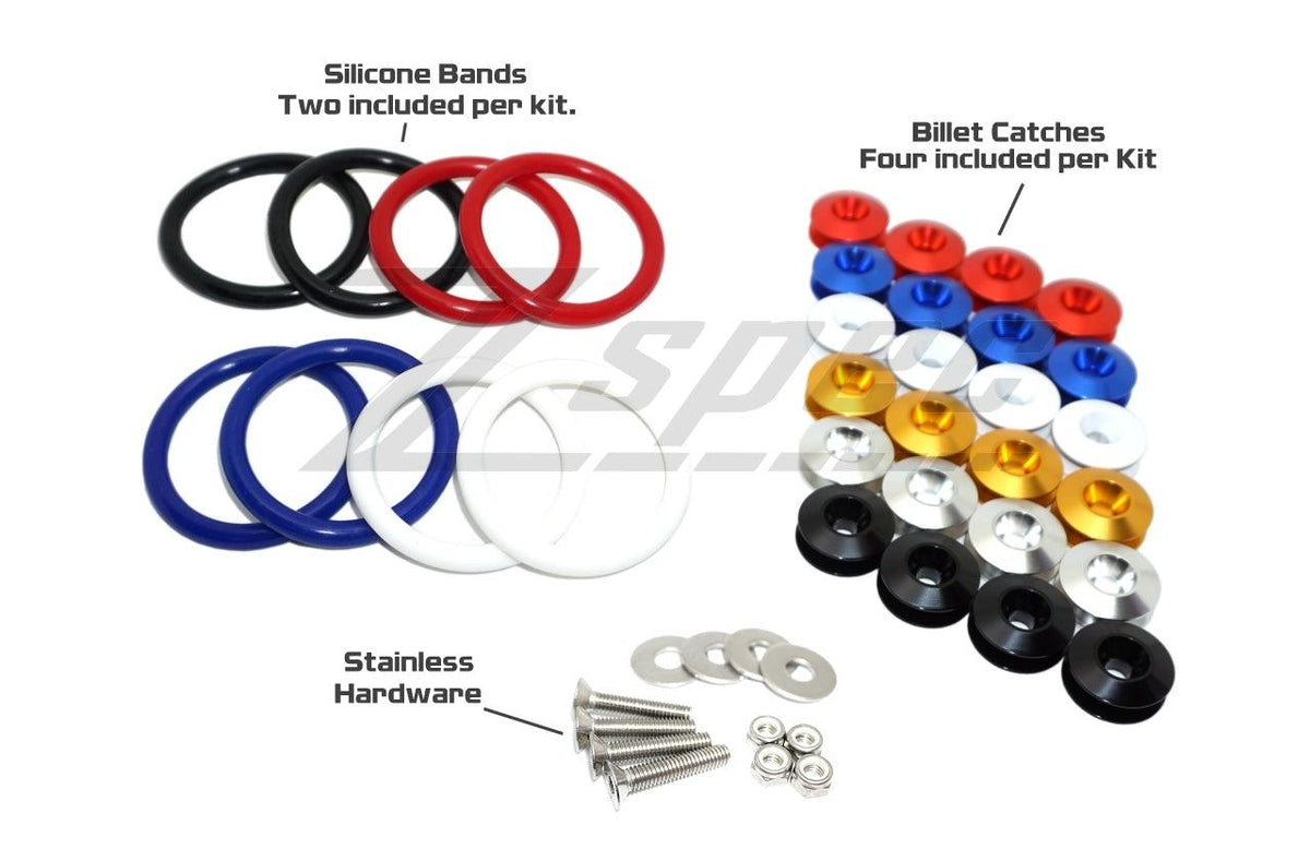 ZSPEC Quick Release Bumper Fastener Kit w/Silver Catches & Colored Bands, Billet Aluminum & Stainless Hardware