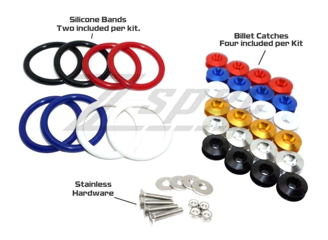 ZSPEC Quick Release Bumper Fastener Kit w/RED Catches & Colored Bands, Billet Aluminum & Stainless Hardware