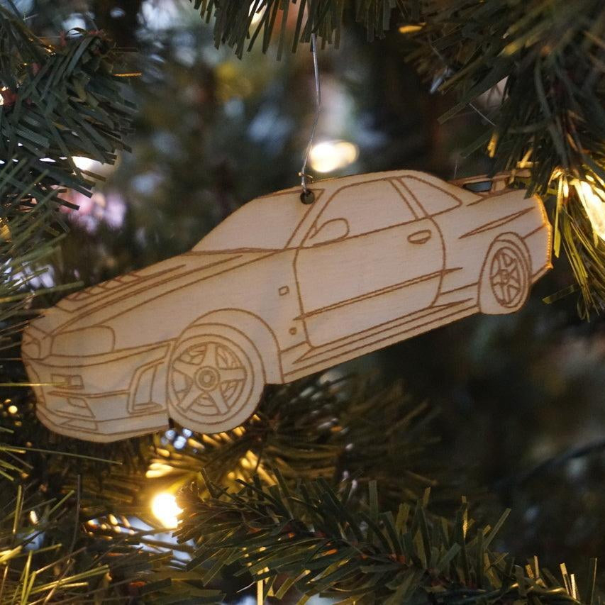 ZSPEC Laser-Engraved Birch Ornament, Style: Nissan GTR R34, ~5-inch Wide - ZSPEC Design LLC - Holiday Ornaments - gtr, holiday, lifestyle, nismo, nissan, ornament, r34 - zspecdesign.com