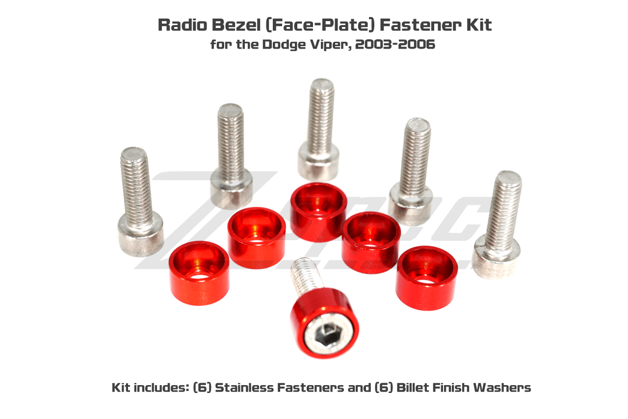 ZSPEC Radio Console Dress-Up Fasteners for '03-06 Dodge Viper Stainless Steel & Billet Aluminum Hardware Dress Up Bolts Fasteners Washers Red Blue Purple Gold Burned Black