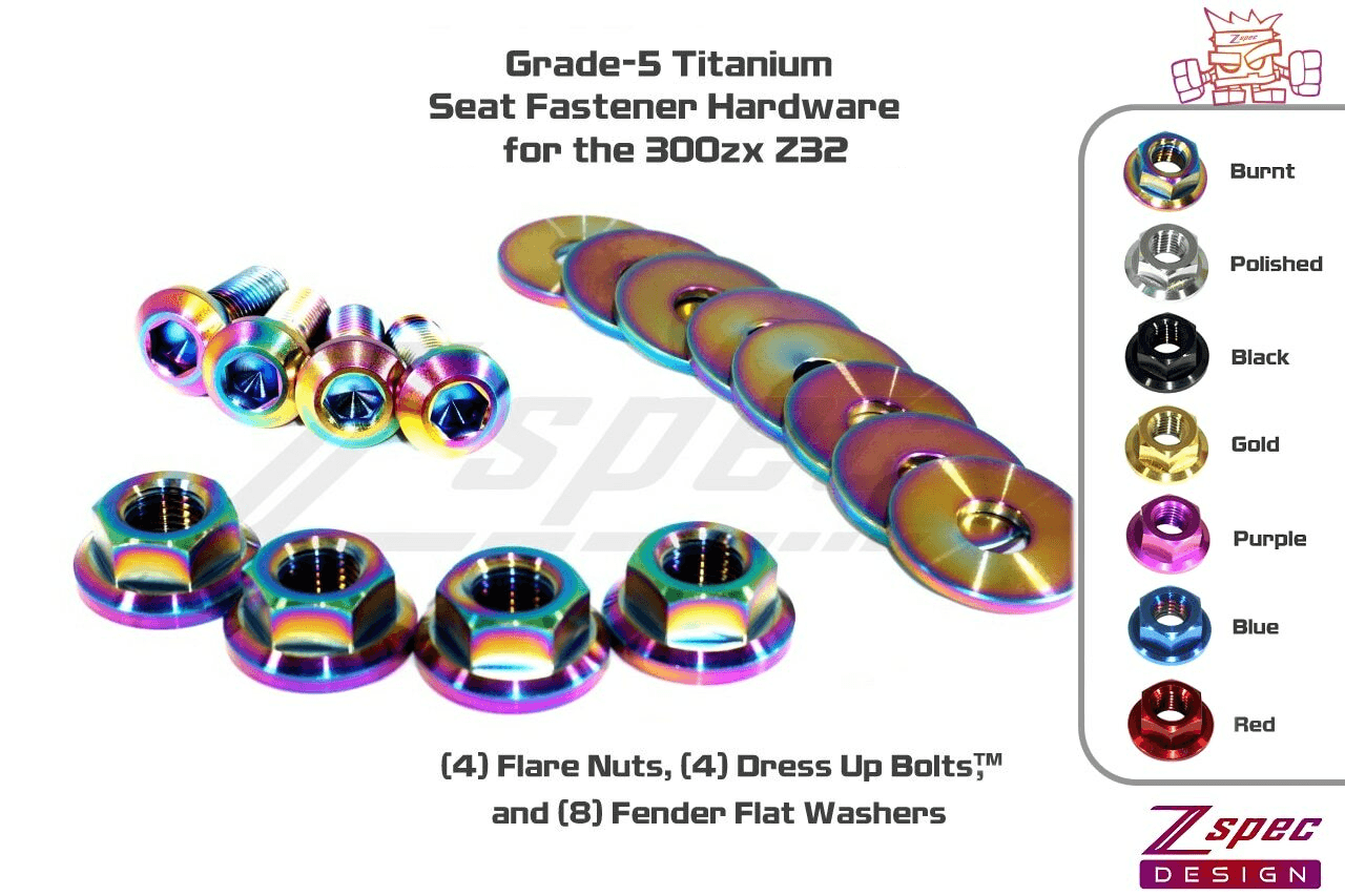 ZSPEC Seat Dress Up Bolts® Fastener Kit for '90-99 Nissan 300zx Z32, Titanium - ZSPEC Design LLC - Hardware Fasteners - 300zx, Fastener Kit, interior, Interior Fastener Kits, nissan, Seat, Titanium, z32 - zspecdesign.com