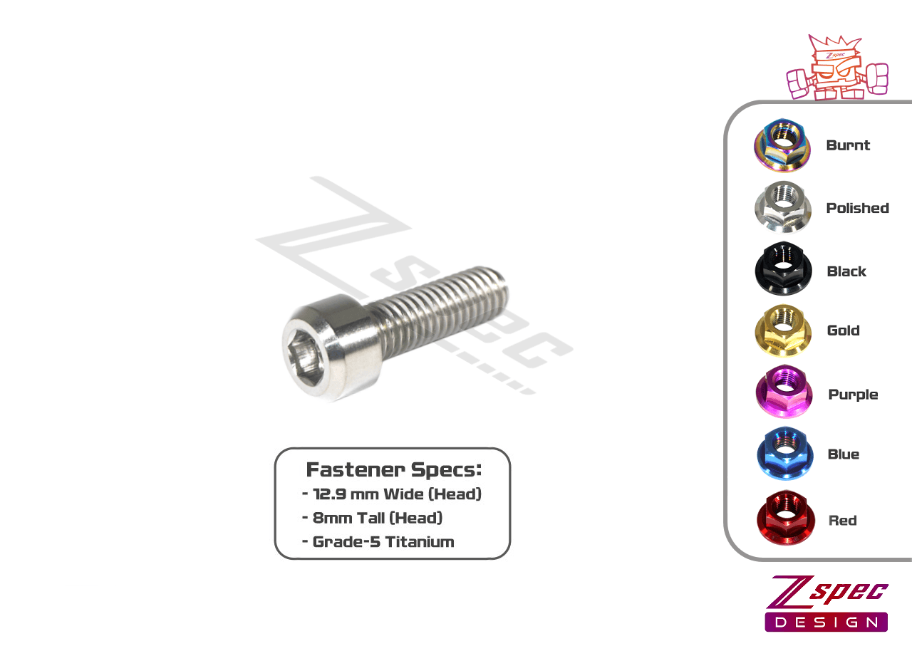 ZSPEC M8-1.25x20mm Socket Cap SHSC Fastener/Bolt, Titanium Grade-5, Per Each - ZSPEC Design LLC - Hardware Fasteners - Fastener Kit, m8, per each, titanium - zspecdesign.com