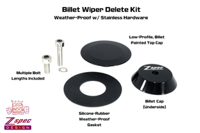 ZSPEC Rear Wiper Delete/Hole-Cap, 44mm Billet Weatherproof, BLACK Billet Aluminum Silicone Gasket Stainless Hardware