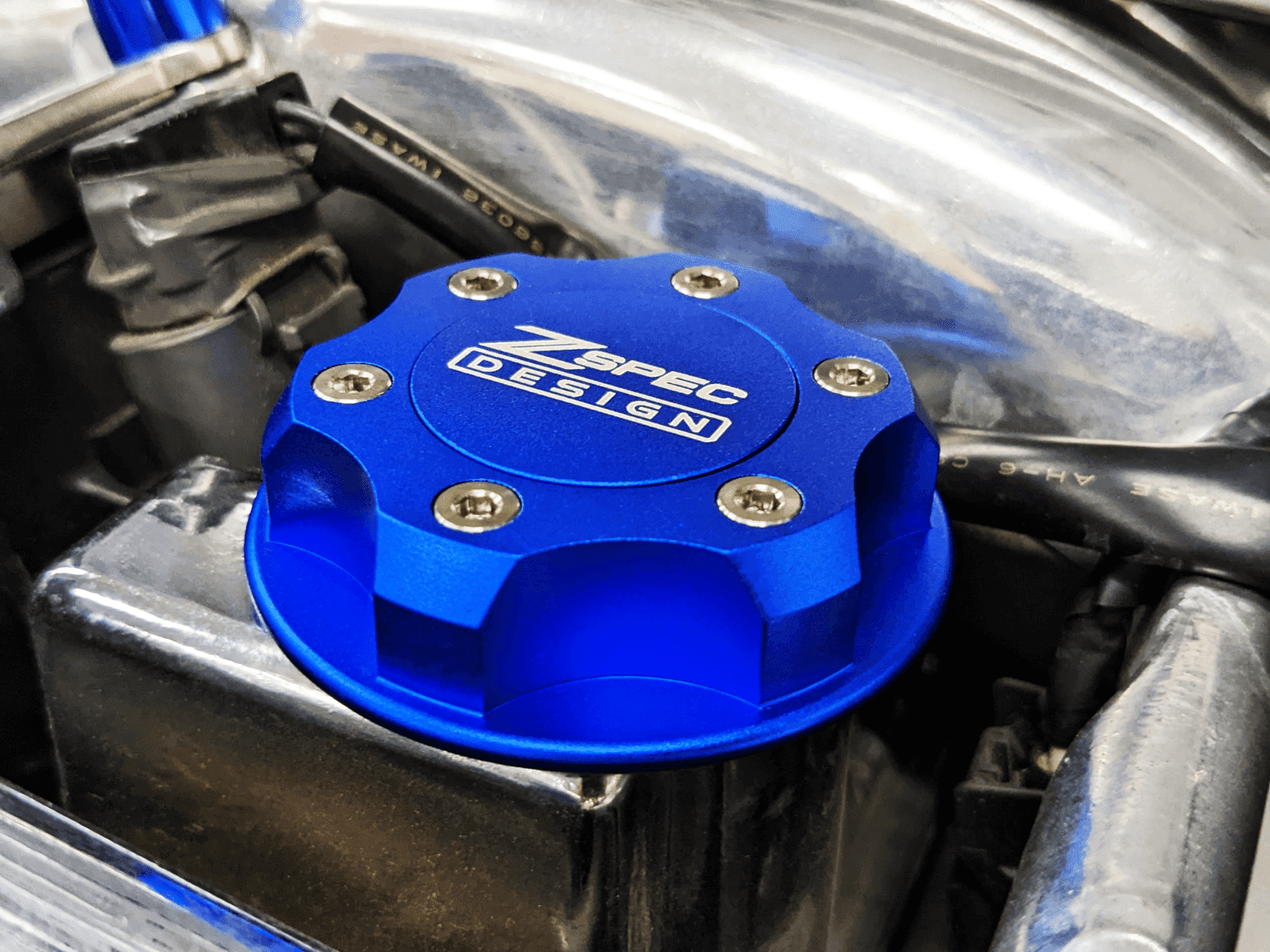 ZSPEC Billet Oil Filler Cap - Blue w/ Titanium Accents, Engine Bay Dress Up Nissan Datsun Z ZX 300zx 350z 370z Frontier RZ34 Titan