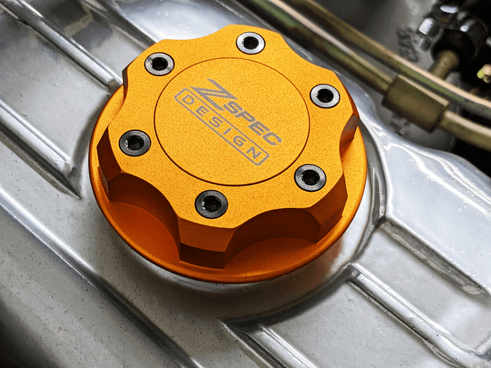 ZSPEC Billet Oil Filler Cap - Orange Gold w/ Titanium Accents, Engine Bay Dress Up Nissan Datsun Z ZX 300zx 350z 370z Frontier RZ34 Titan VQ35/37/38/40 VR30/38 RB20/26/26/30 VK56 VG30 & Datsun L-Series L24/26/28