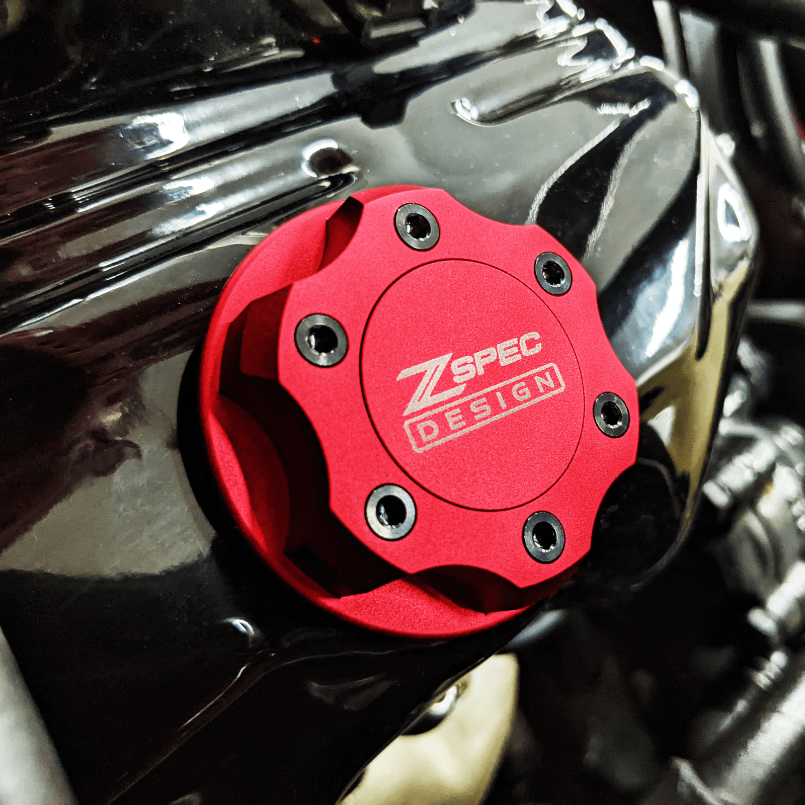 ZSPEC Billet Oil Filler Cap for Nissan/Infiniti/Datsun, Red Cap w/ Titanium Accents - ZSPEC Design LLC - Hardware Fasteners - 2023, 240sx, 240z, 260z, 280z, 280zx, 300z, 300zx, 350z, 370z, 380RS, 400z, accessory, bob sharp, cap, d40, d41, DE & HR, DE & REVUP, FairladyZ, frontier, g35, g37, GT-R, GTR, hakosuka, j30, nismo, nissan, nissanz, nisssan, oil, oil cap, q50, q60, R32, R34, RB20, RB25, RB26, RB30, rogue, RZ34, s30, titan, VQ, vq37, VR, vr30ddtt, z, z31, z32, z33, z34, z34 s2, z34s2 - zspecdesign.com