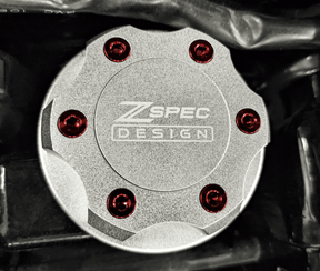 ZSPEC Billet Oil Filler Cap - Silver w/ Titanium Accents, Engine Bay Dress Up Nissan Datsun Z ZX 300zx 350z 370z Frontier RZ34 Titan VQ35/37/38/40 VR30/38 RB20/26/26/30 VK56 VG30 & Datsun L-Series L24/26/28