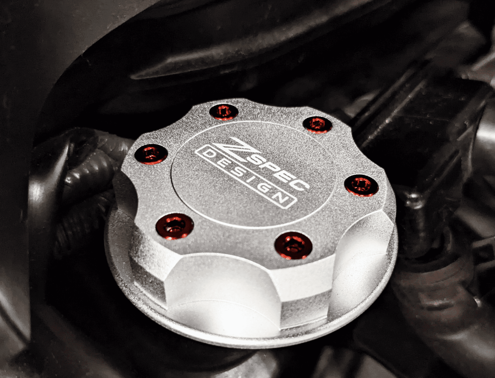 ZSPEC Billet Oil Filler Cap - Silver w/ Titanium Accents, Engine Bay Dress Up Nissan Datsun Z ZX 300zx 350z 370z Frontier RZ34 Titan VQ35/37/38/40 VR30/38 RB20/26/26/30 VK56 VG30 & Datsun L-Series L24/26/28