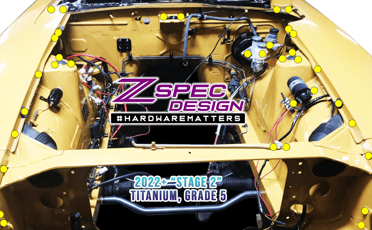 ZSPEC "Stage 2" Dress Up Bolts® Fastener Kit for '70-78 Datsun 240z/260z/280z, Titanium Hardware Fasteners ZSPEC Design LLC.