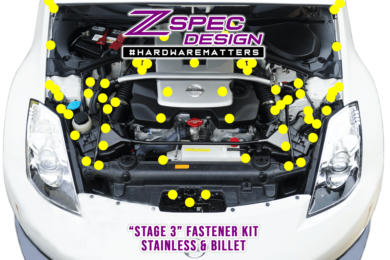 "Stage 3" Dress-Up Fastener Kit for Nissan 350z DE/HR, +10mm Longer Plenum Bolts - ZSPEC Design LLC - Hardware Fasteners - 350z, DE & HR, Fastener Kit, nissan, z33 - 