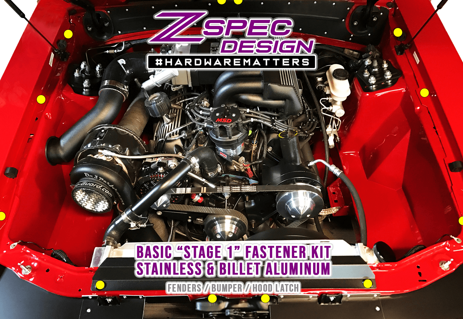 ZSPEC Fenders/Bumper/Hood Latch Fasteners for '87-93 Ford Mustang Fox-Body Stainless Steel & Billet Aluminum Dress Up Bolts Fasteners Washers Red Blue Purple Gold Burned Black
