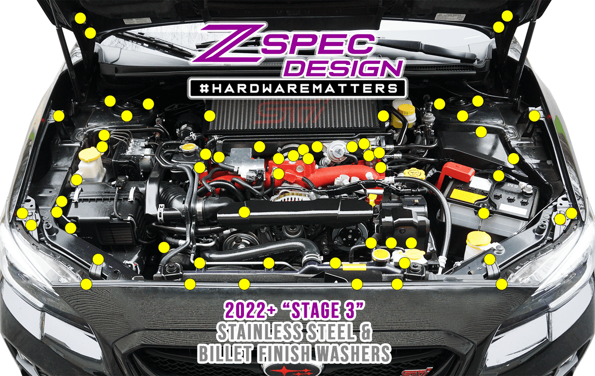 ZSPEC "Stage 3" Dress Up Bolts™ Fastener Kit, 15-21 Subaru WRX & STI, 350 pieces Beauty, Car Show, Engine Bay Stainless Billet