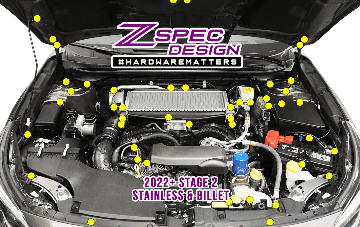 ZSPEC "Stage 2" Dress Up Bolts® Fastener Kit for '22+ Subaru WRX & Legacy, Stainless & Billet Hardware Fasteners ZSPEC Design LLC.