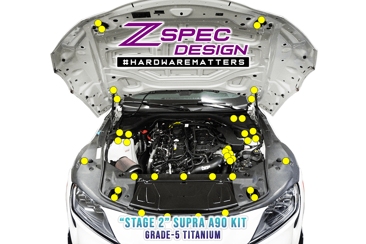 ZSPEC Essentials Stage-2 Fastener Kit for '20+ Toyota Supra MKV GR A90, Titanium Grade 5 GR5 Dress Up Bolts Fasteners Hardware Black Red Blue Purple Silver Gold Neochrome