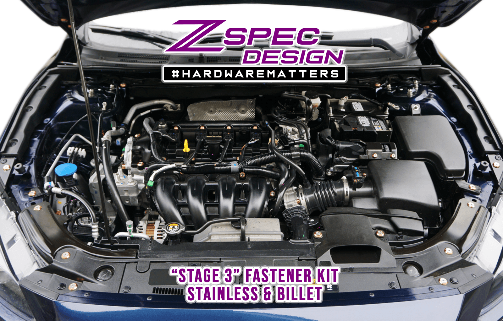 ZSPEC "Stage 3" Dress Up Bolts® Fastener Kit for '14-17 Mazda3 2.0L, Stainless & Billet - ZSPEC Design LLC - Hardware Fasteners - Fastener Kit, mazda, mazda3, stage 3 - zspecdesign.com