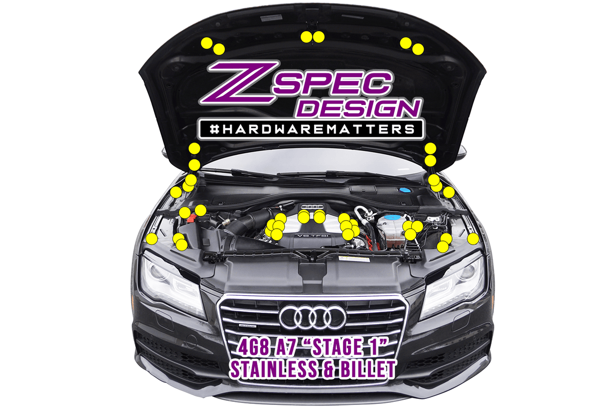 ZSPEC "Stage 1" Dress Up Bolts® Fastener Kit for '12-18 Audi A7 4G8 3.0L, Stainless & Billet Engine Bay Trunk Upgrade Performance Hardware Down Up Rock Star Valve Cover Plenum